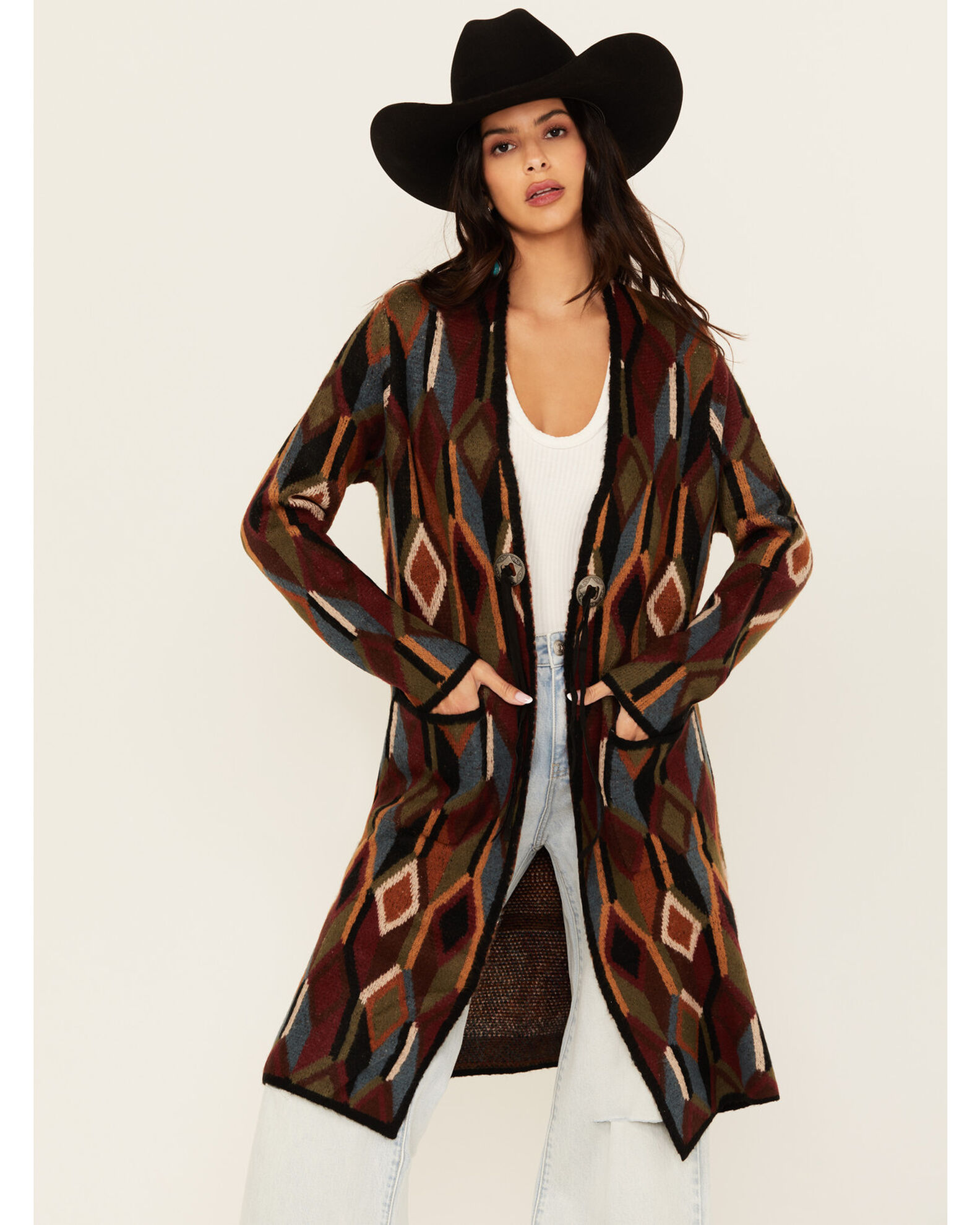 Product Name: Cotton & Rye Women's Mosaic Concho Long Cardigan
