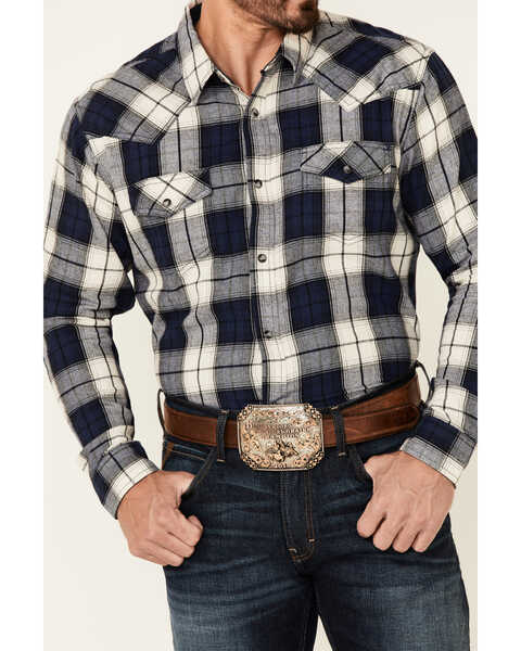 Image #3 - Cody James Men's Sawmill Buffalo Check Plaid Print Long Sleeve Snap Western Flannel Shirt - Big & Tall, Navy, hi-res
