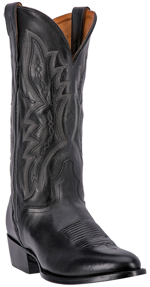 El Dorado Handmade Black Vanquished Calf Cowboy Boots - Medium Toe, Black, hi-res