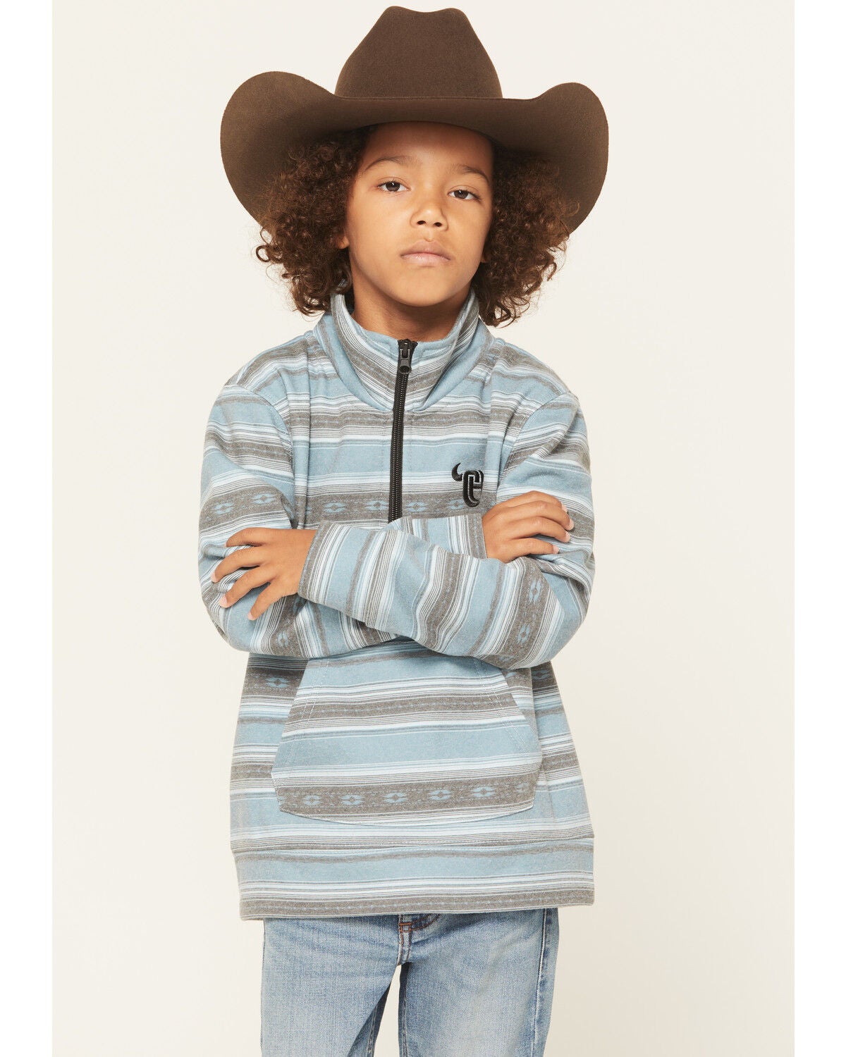 Image #1 - Cowboy Hardware Boys' Serape Striped Print 1/4 Zip Pullover, Multi, hi-res