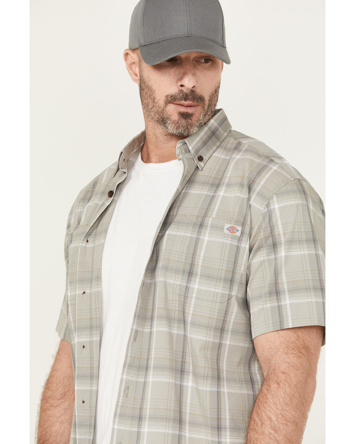 Image #2 - Dickies Men's Flex Plaid Print Short Sleeve Button-Down Work Shirt, Grey, hi-res