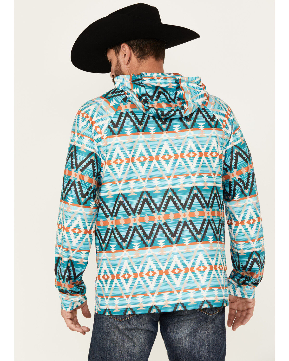 Image #4 - Rock & Roll Denim Men's Southwestern Print Hooded Sweatshirt, Turquoise, hi-res