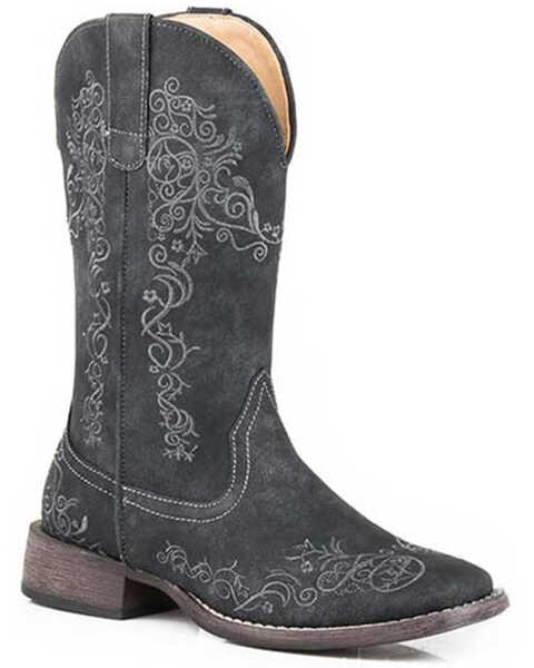 Roper Women's Riley Swirl Vintage Faux Western Boots - Square Toe, Black, hi-res