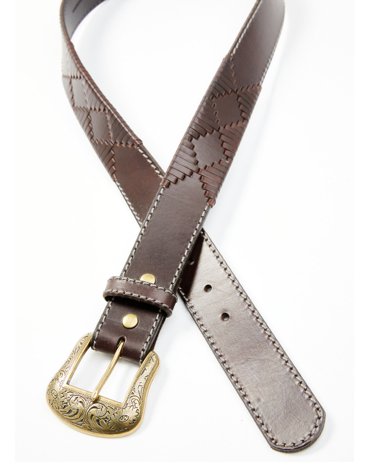 Image #2 - Cody James Men's Tonal Leather Stitch Belt, Brown, hi-res