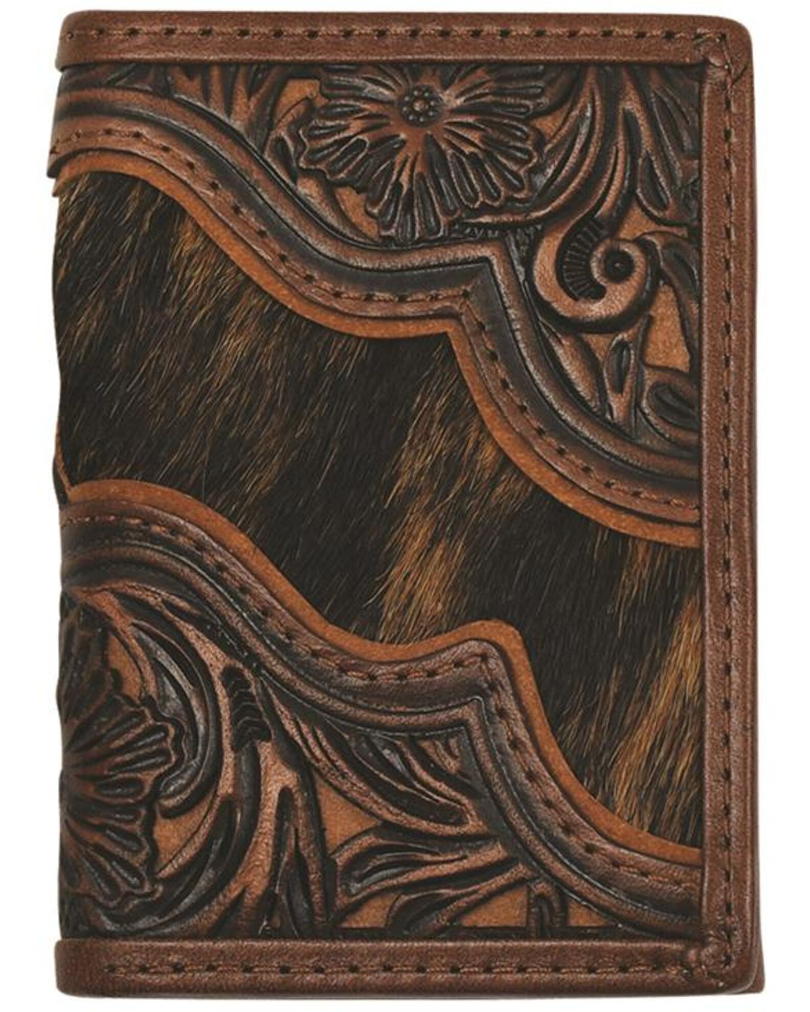 Image #1 - Justin Men's Floral Tooled Trifold Wallet, Brown, hi-res