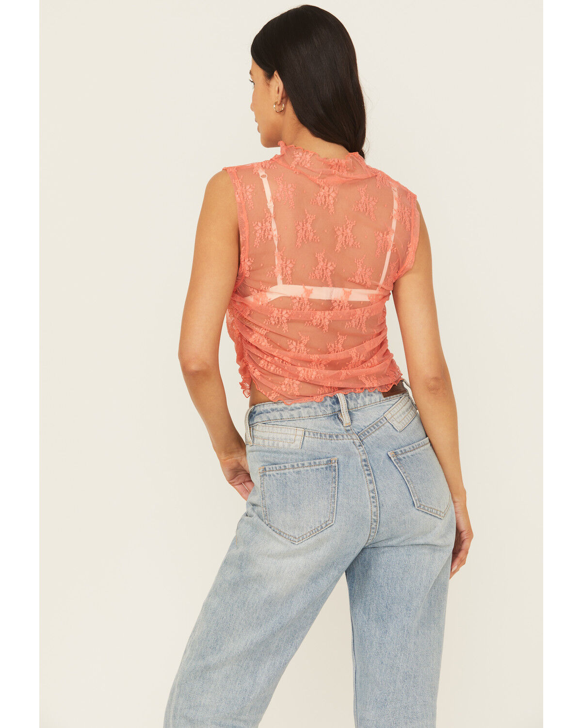 Image #4 - Free People Women's Nice Try Mesh Floral Muscle Tank, Coral, hi-res