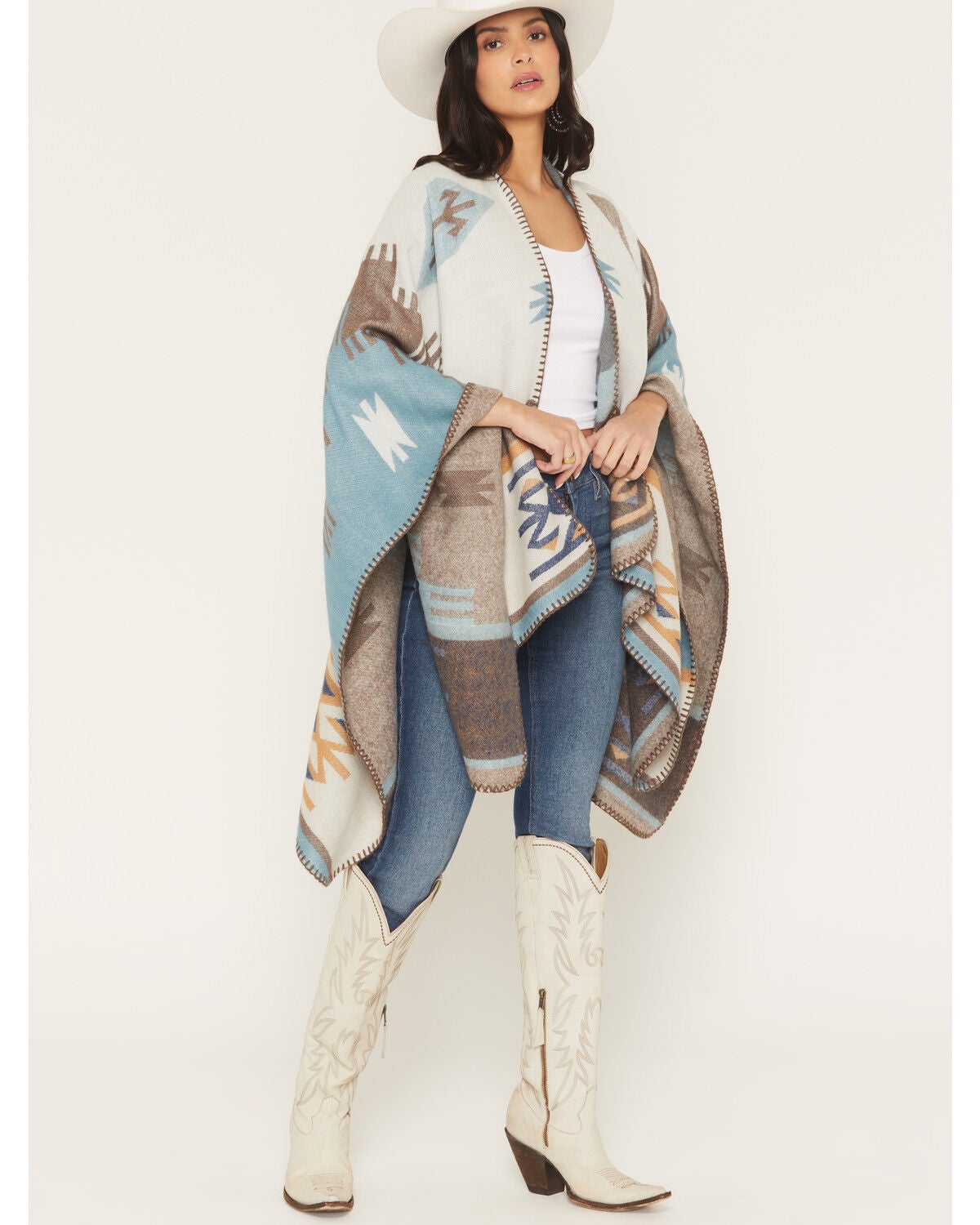 Image #1 - Shyanne Women's Southwestern Print Blanket Shawl, Turquoise, hi-res