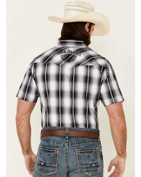 Jack Daniel's Men's Black Large Plaid Logo Short Sleeve Snap Western Shirt , Black, hi-res