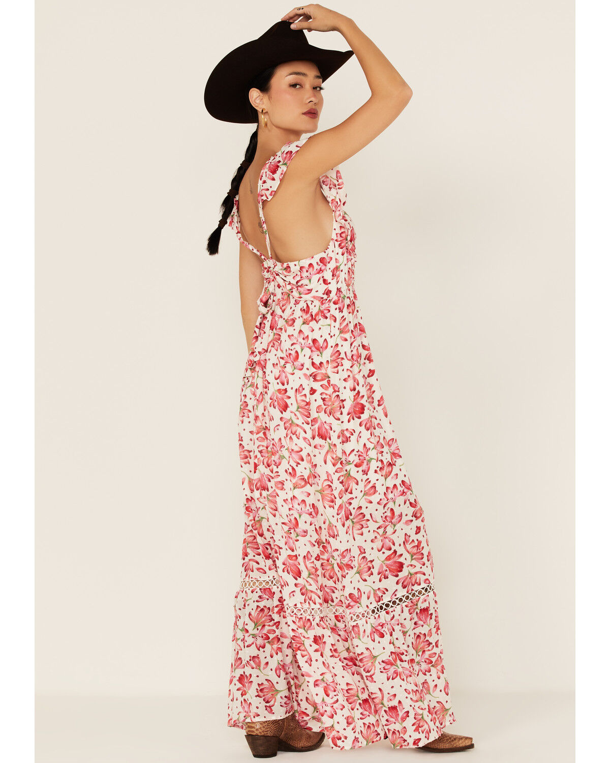 Kid Girl Floral Print Bowknot Design Backless Flutter-sleeve Dress