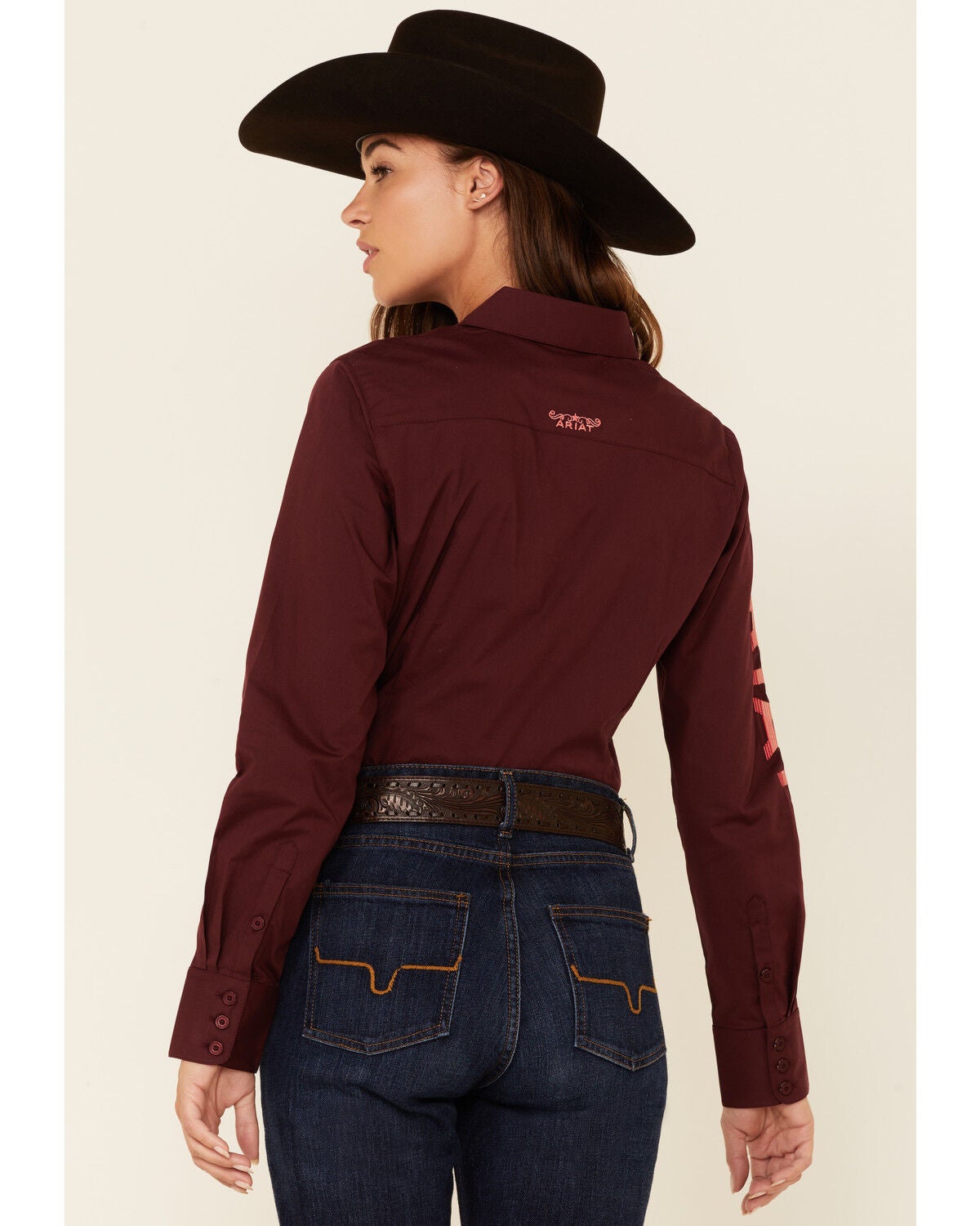 Image #4 - Ariat Women's Zinfandel Team Kirby Stretch Long Sleeve Button Shirt, Burgundy, hi-res