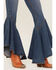 Image #2 - Shyanne Women's Medium Wash High Rise Ruffled Super Flare Stretch Jeans, Dark Medium Wash, hi-res