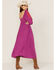 Image #4 - Free People Women's Wedgewood Embroidered Long Puff Sleeve Midi Dress, Magenta, hi-res