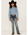 Image #1 - Shyanne Little Girls' Medium Wash Geo Embroidered Pocket Bootcut Jeans, Blue, hi-res