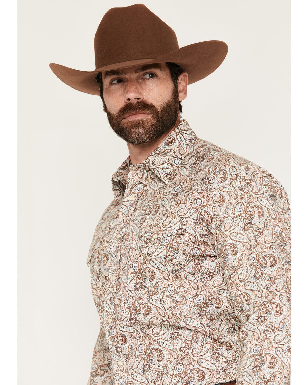 Image #2 - Panhandle Slim Men's Paisley Print Long Sleeve Snap Stretch Western Shirt, Tan, hi-res