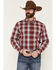 Image #1 - Cody James Men's Ruby Red Plaid Print Long Sleeve Button-Down Stretch Western Shirt, Burgundy, hi-res