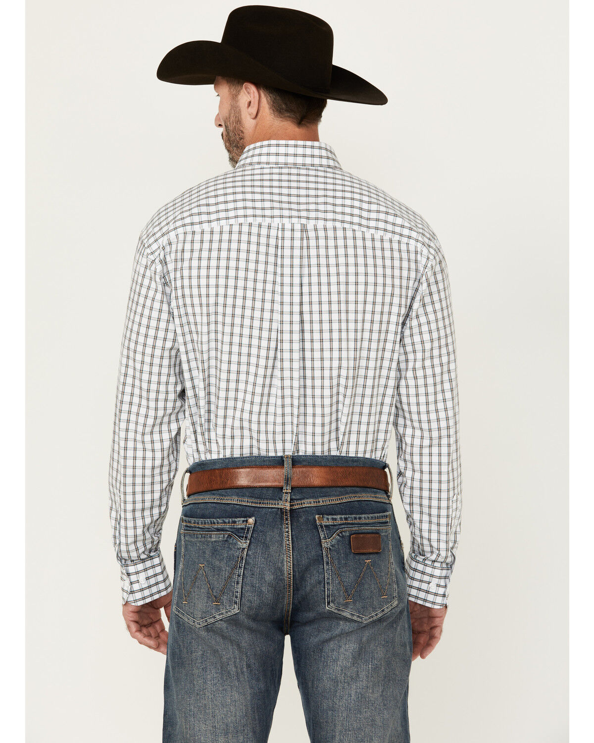 Image #4 - George Strait by Wrangler Plaid Print Long Sleeve Button-Down Stretch Western Shirt - Big, White, hi-res