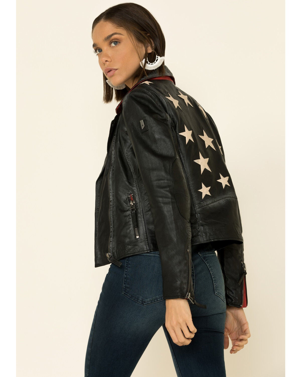 Mauritius Leather Women's Christy Scatter Star Leather Jacket, Black, hi-res