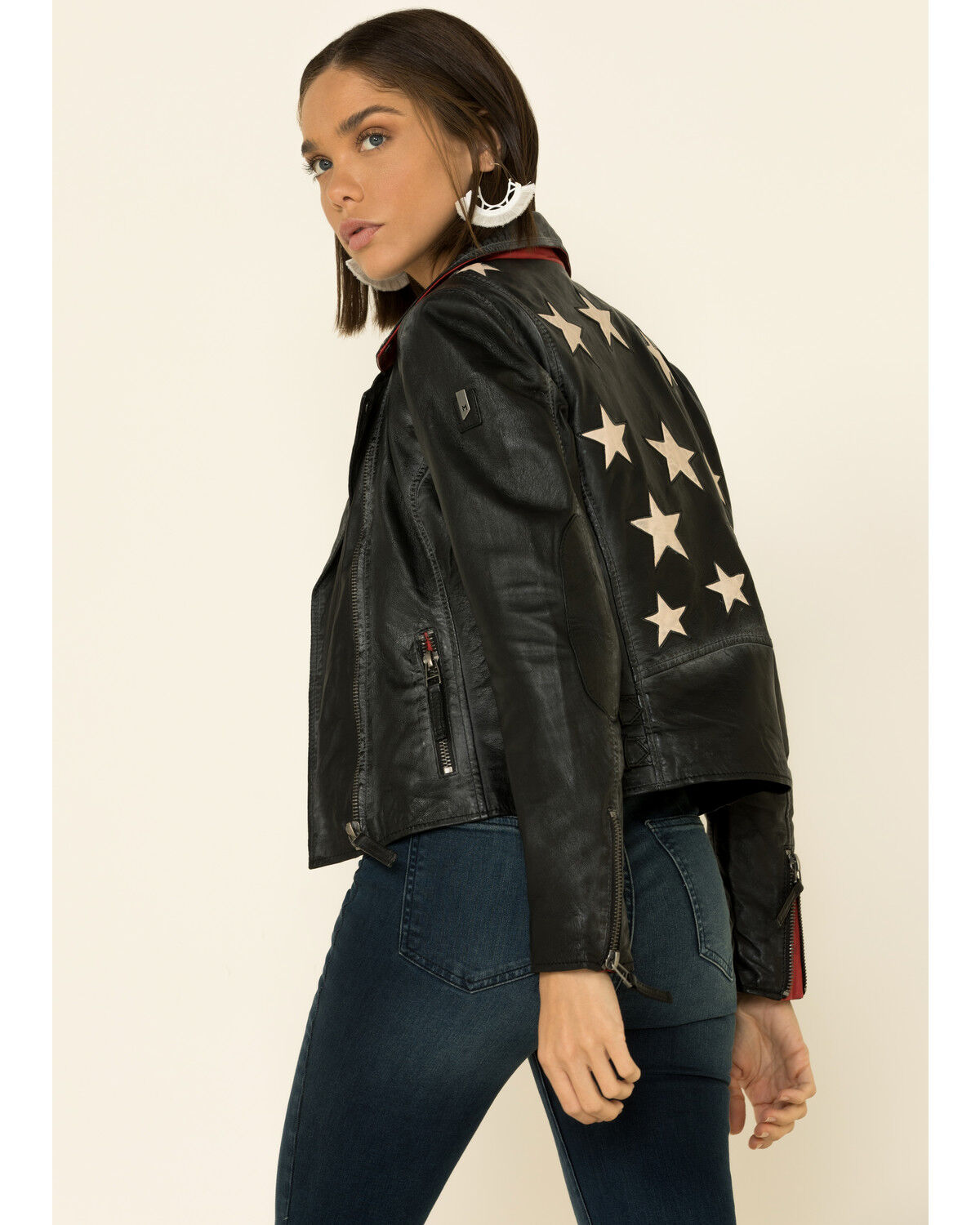 Image #1 - Mauritius Leather Women's Christy Scatter Star Leather Jacket, Black, hi-res
