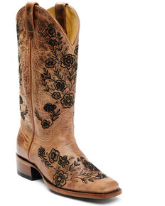 Shyanne Women's Wildflower Western Boots - Square Toe, Honey, hi-res