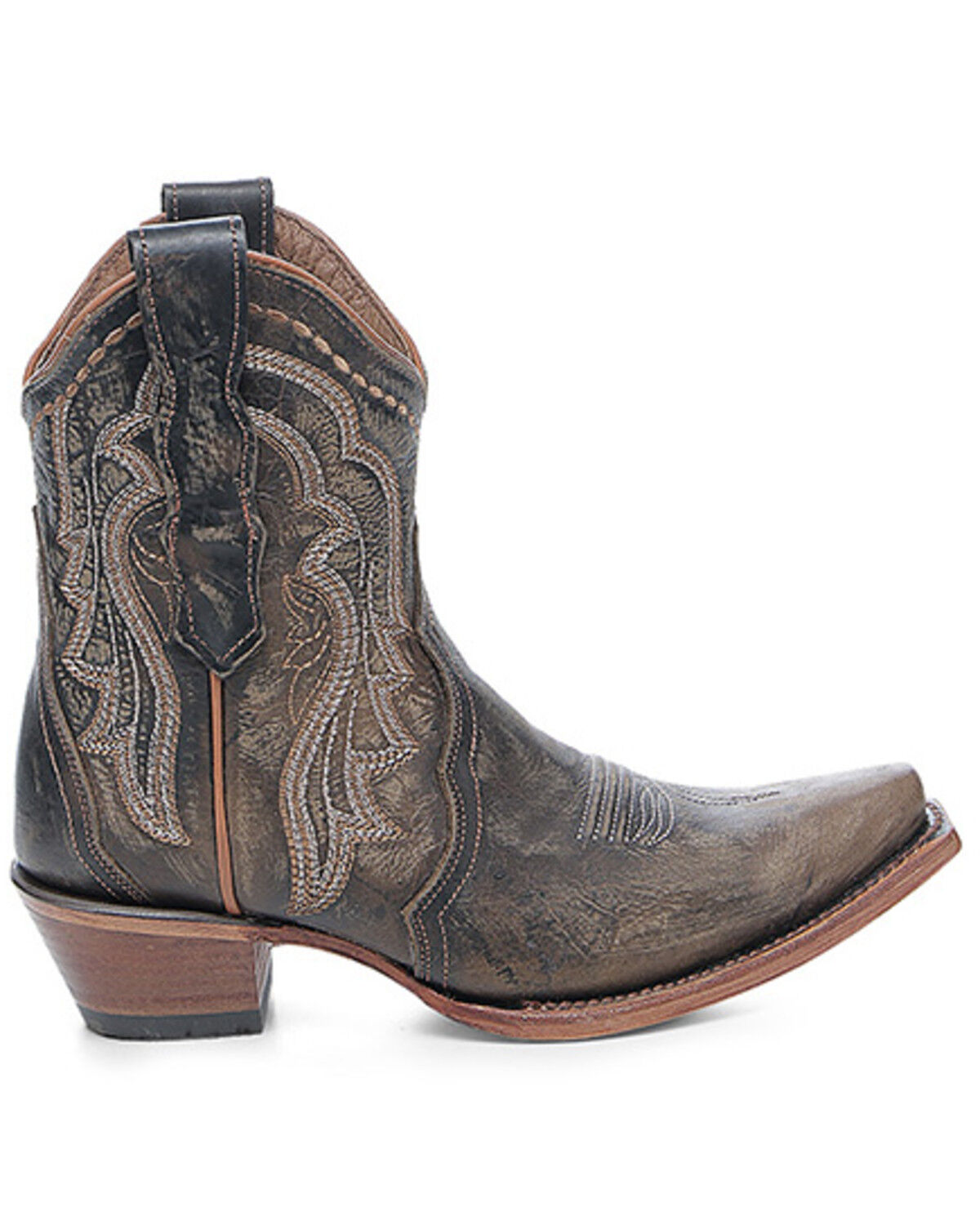Image #2 - Circle G Women's Embroidered Western Booties - Snip Toe, Chocolate, hi-res