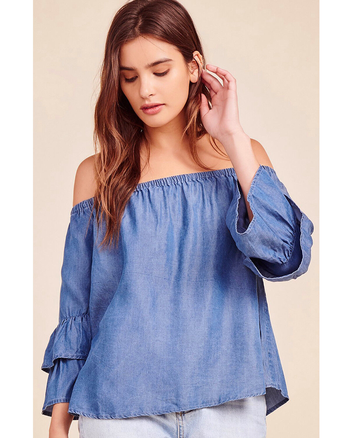 Image #1 - BB Dakota Women's Bohemian Rhapsody Ruffle Top, Medium Blue, hi-res