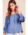 Image #1 - BB Dakota Women's Bohemian Rhapsody Ruffle Top , Medium Blue, hi-res