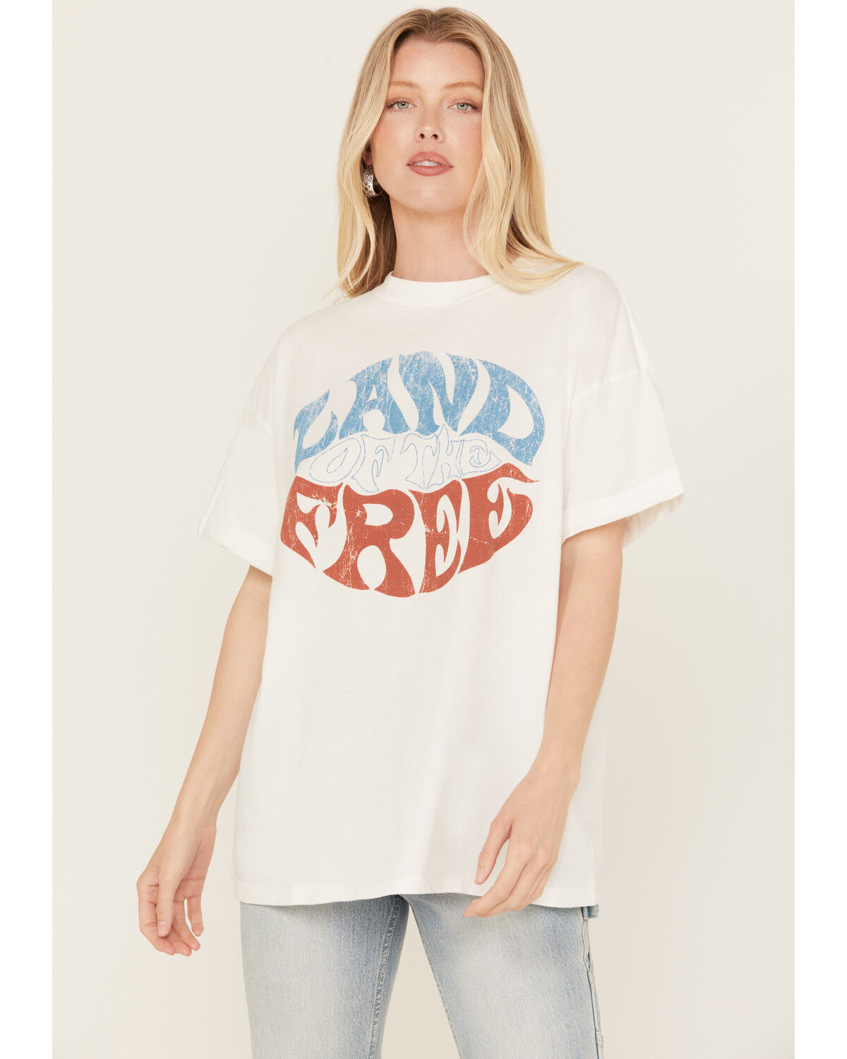Image #1 - Girl Dangerous Women's Land of the Free Boyfriend Graphic Tee, White, hi-res