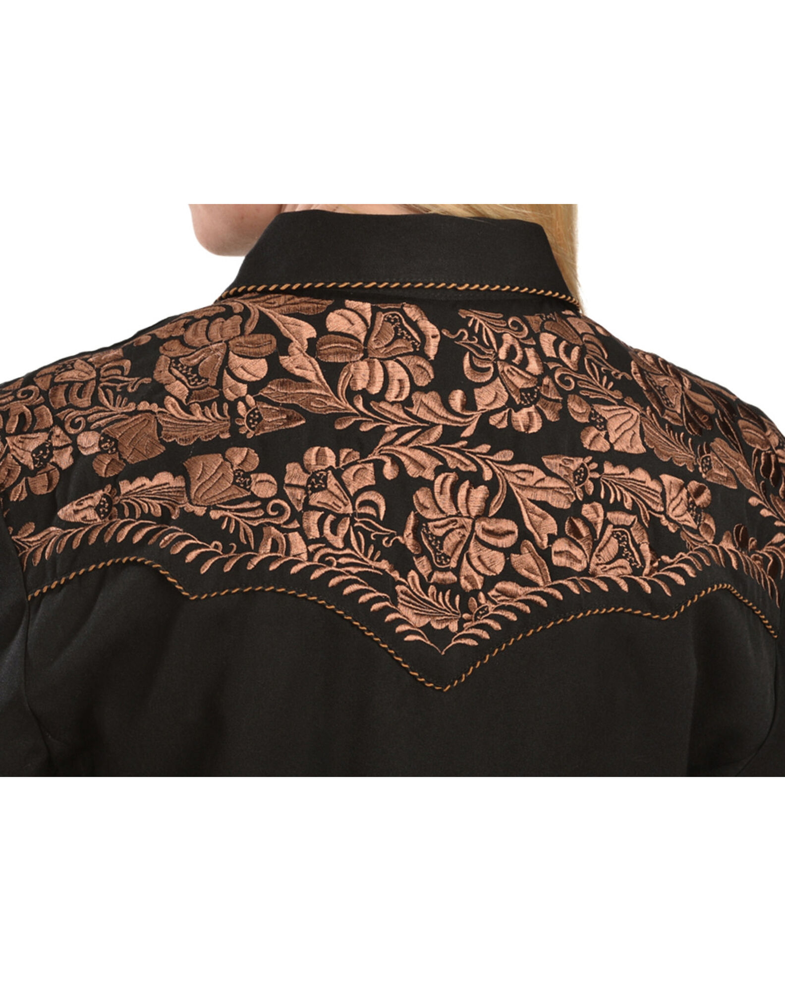 Scully Womens Floral Tooled Western Shirt L Black