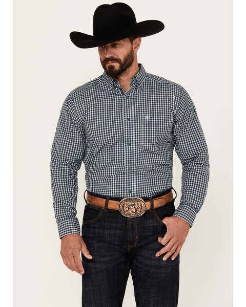 Image #1 - Ariat Men's Gannon Checkered Print Long Sleeve Button-Down Western Shirt , Navy, hi-res