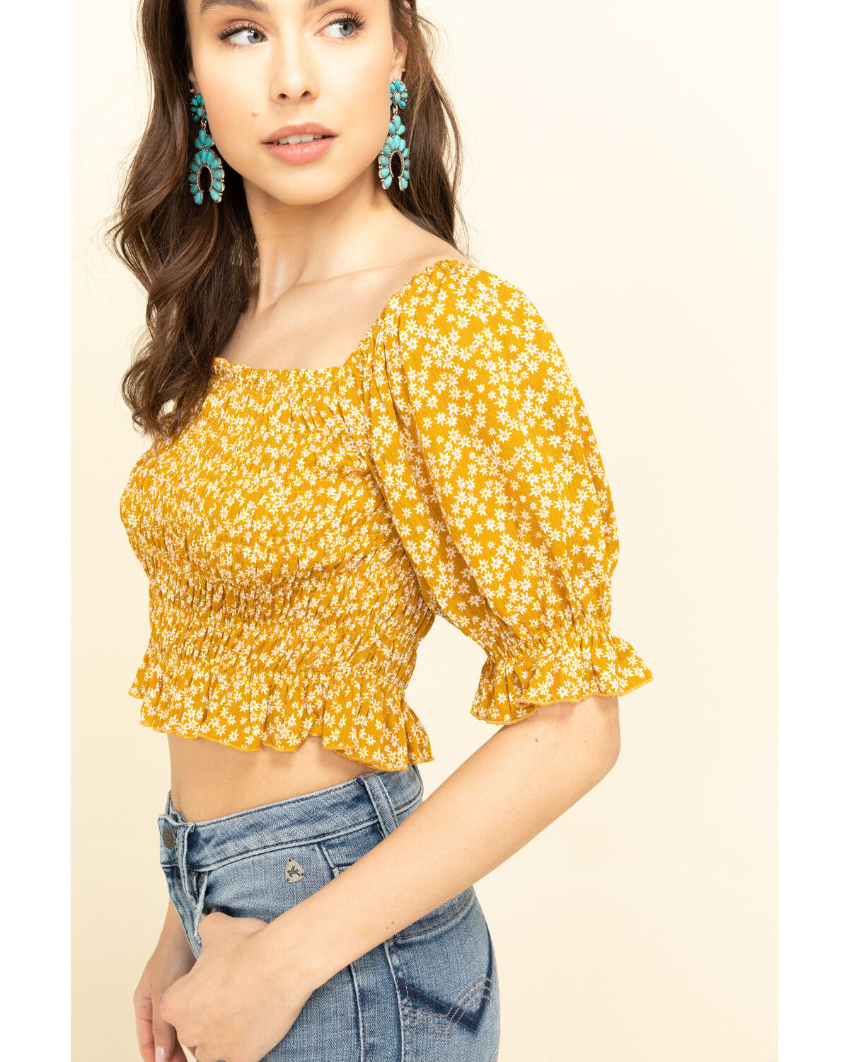 Image #4 - Loveriche Women's Floral Print Smocked Crop Top, , hi-res