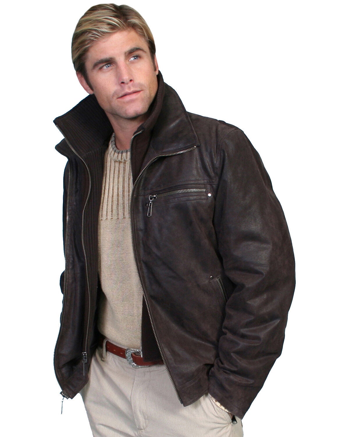 Scully Zip-Out Front & Collar Lambskin Jacket, Brown, hi-res