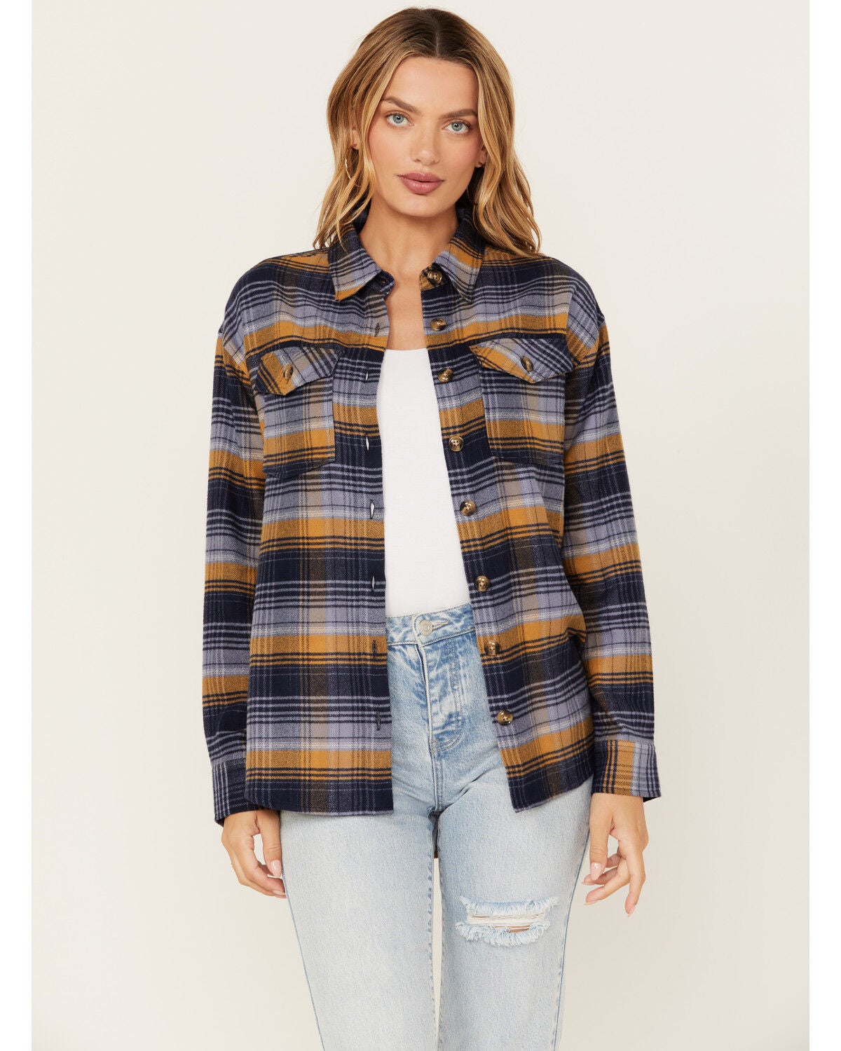 women's flannel boyfriend fit long sleeve shirt