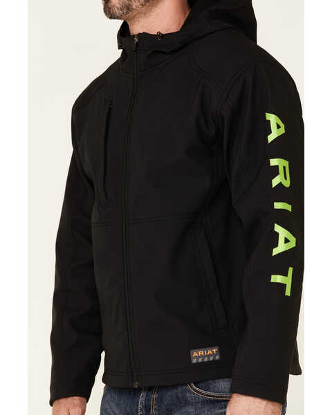 Image #3 - Ariat Men's Black & Lime Rebar Stretch Canvas Softshell Logo Zip-Front Work Jacket , Bright Green, hi-res