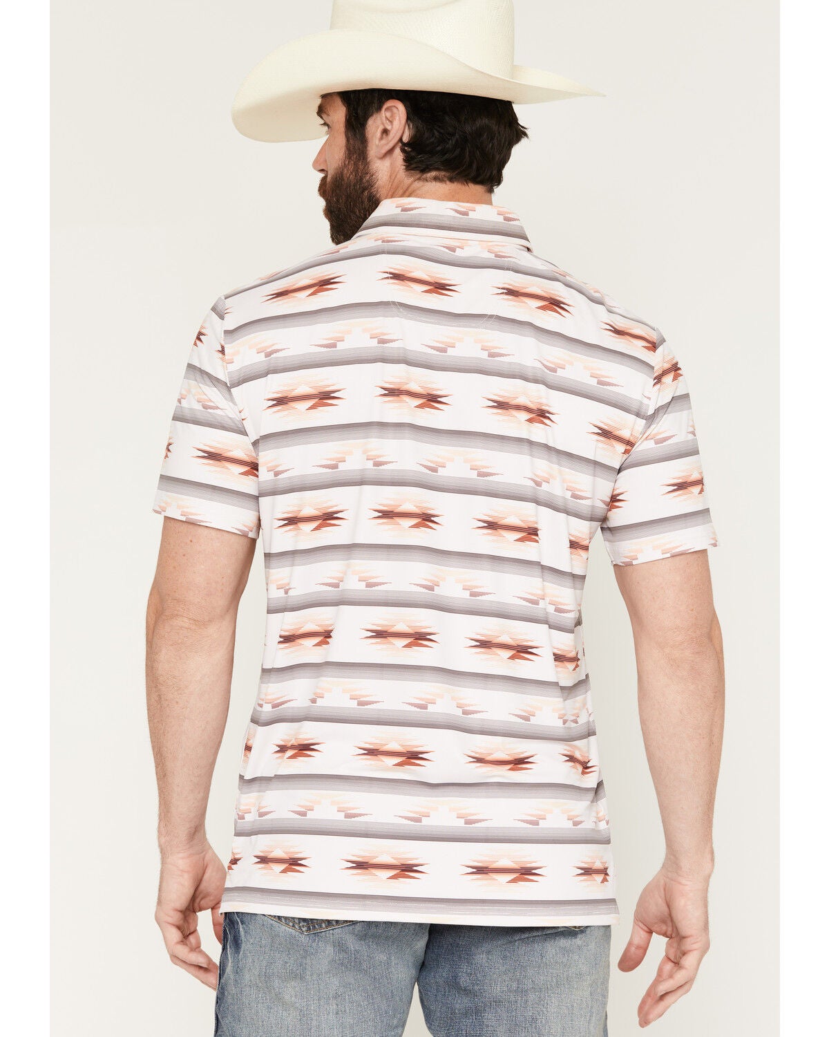Image #4 - Rock & Roll Denim Men's Southwestern Striped Print Short Sleeve Button-Down Stretch Polo Shirt, Natural, hi-res