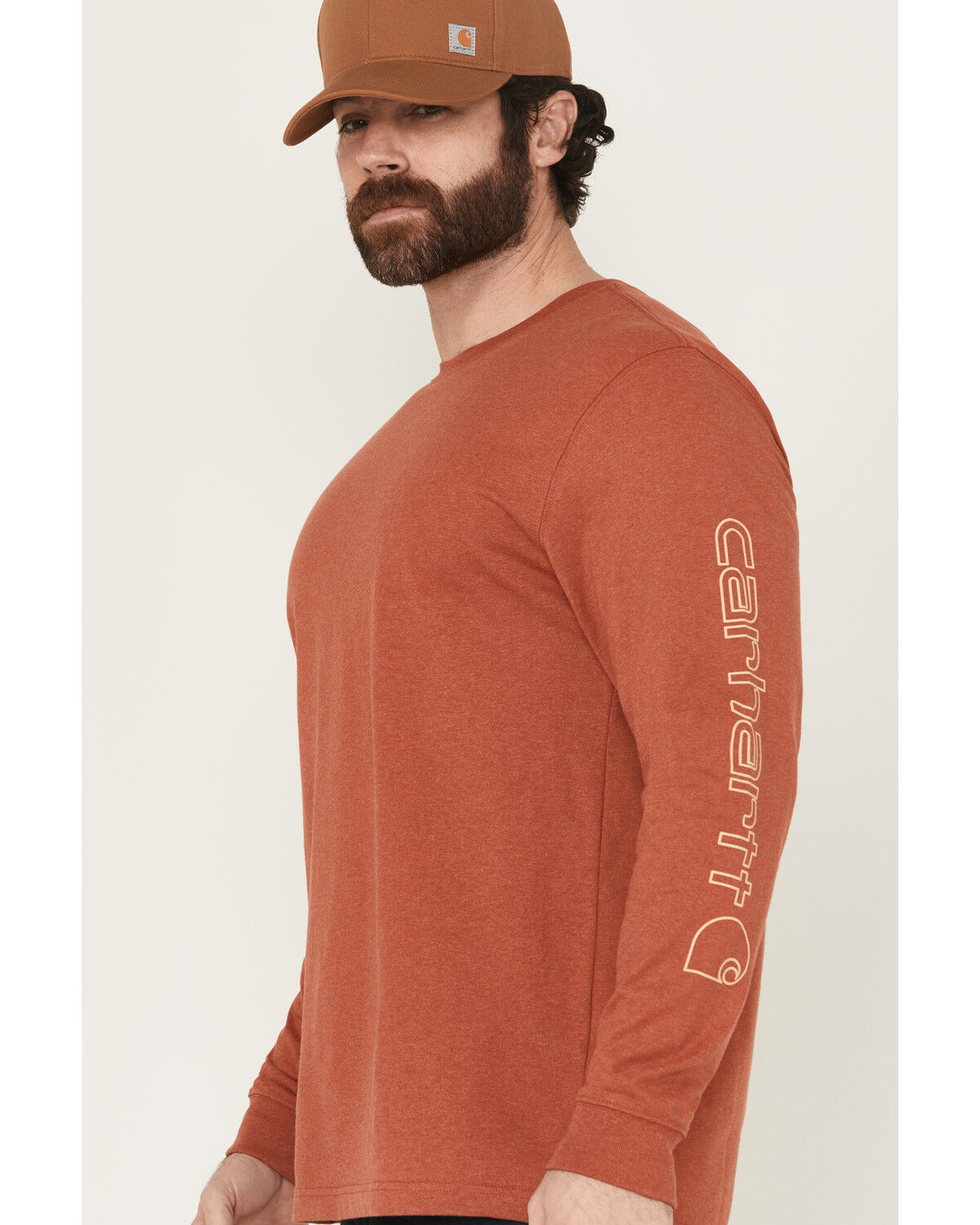 Image #2 - Carhartt Men's Logo Loose Fit Heavyweight Long Sleeve Graphic T-Shirt, Red, hi-res