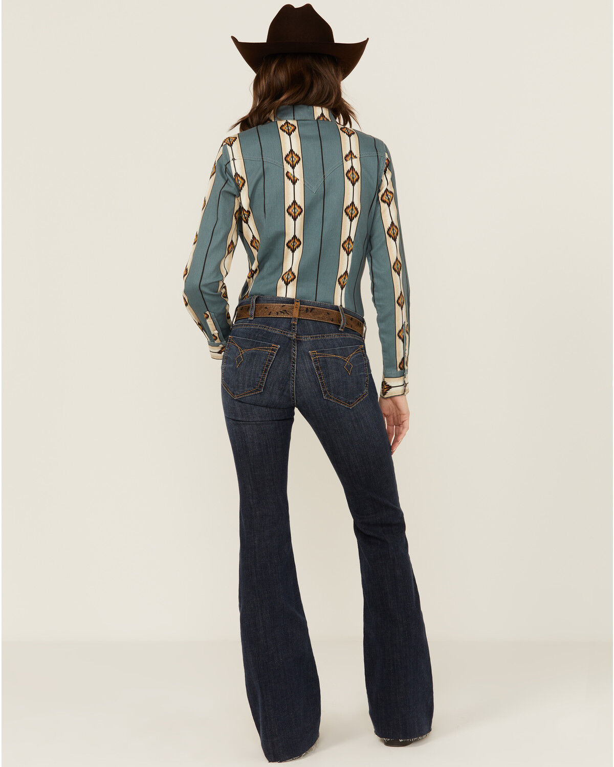 Image #4 - Wrangler Retro Women's Geo Print Long Sleeve Snap Western Shirt, Teal, hi-res