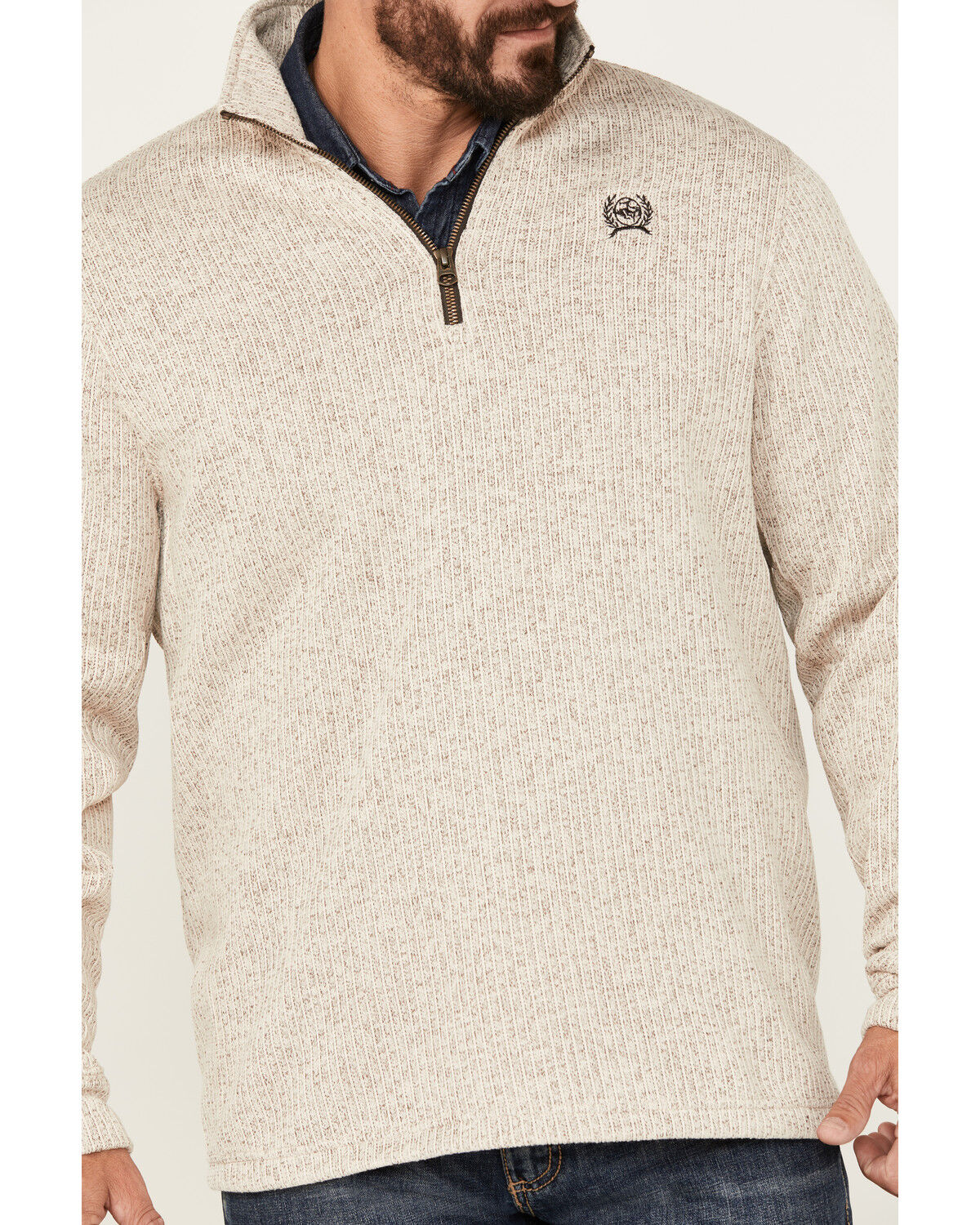 Image #3 - Cinch Men's Heather 1/4 Zip Pullover, Cream, hi-res