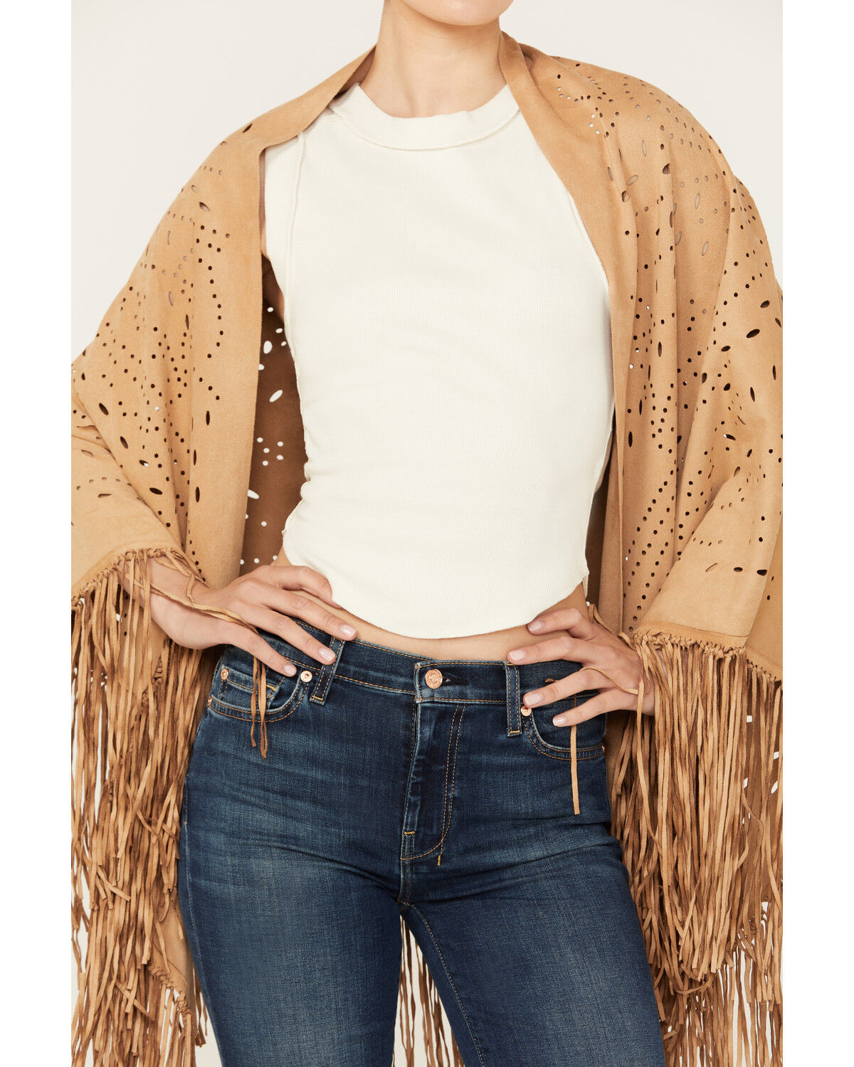 Image #3 - Shyanne Women's Faux Suede Laser Cut Wrap, Coffee, hi-res