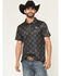 Image #1 - Rock & Roll Denim Men's Longhorn Print Short Sleeve Button-Down Stretch Polo, Black, hi-res