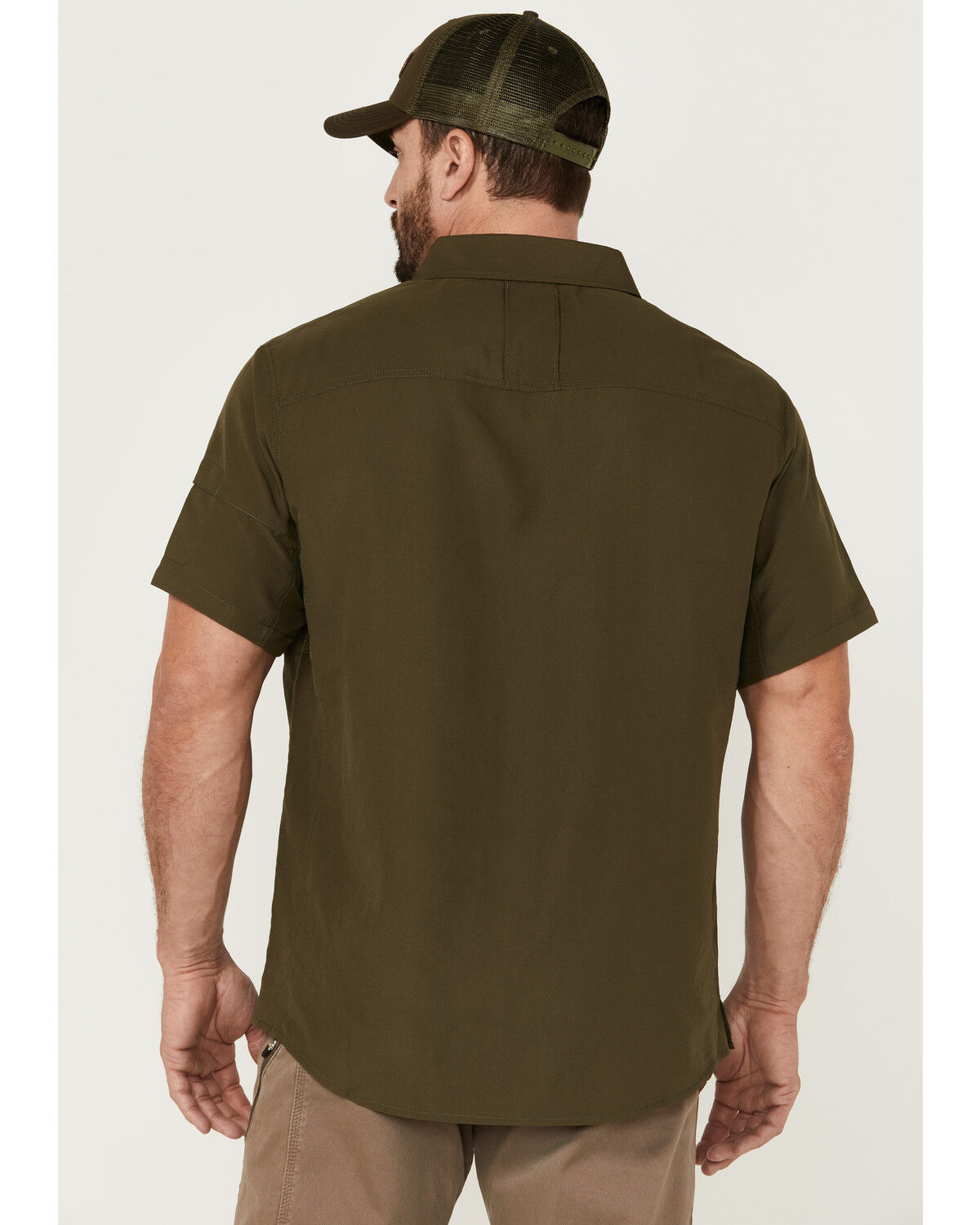 Image #4 - Brothers and Sons Men's Solid Dobby Performance Short Sleeve Button-Down Western Shirt, Olive, hi-res