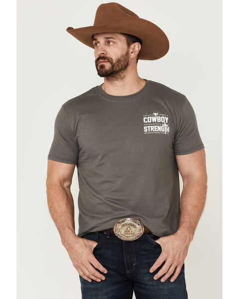 Image #1 - Cowboy Hardware Men's Cowboy Strength Graphic Short Sleeve T-Shirt , Charcoal, hi-res