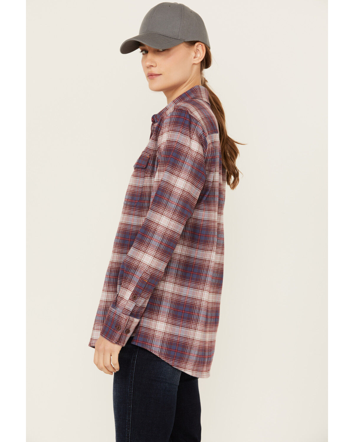 Image #2 - Ariat Women's Rebar Plaid Print DuraStretch Long Sleeve Button-Down Flannel Work Shirt, Grey, hi-res