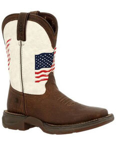 Durango Boys' Rebel Distressed Flag Western Boots - Square Toe, White, hi-res