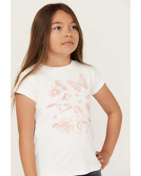 Shyanne Girls' Butterfly Horse Short Sleeve Graphic Tee, Ivory, hi-res
