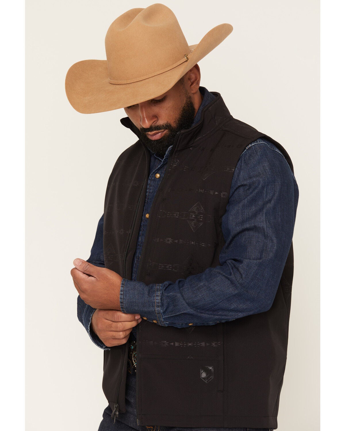 Image #2 - RANK 45&reg; Men's Lariat Southwestern Print Softshell Vest, Black, hi-res