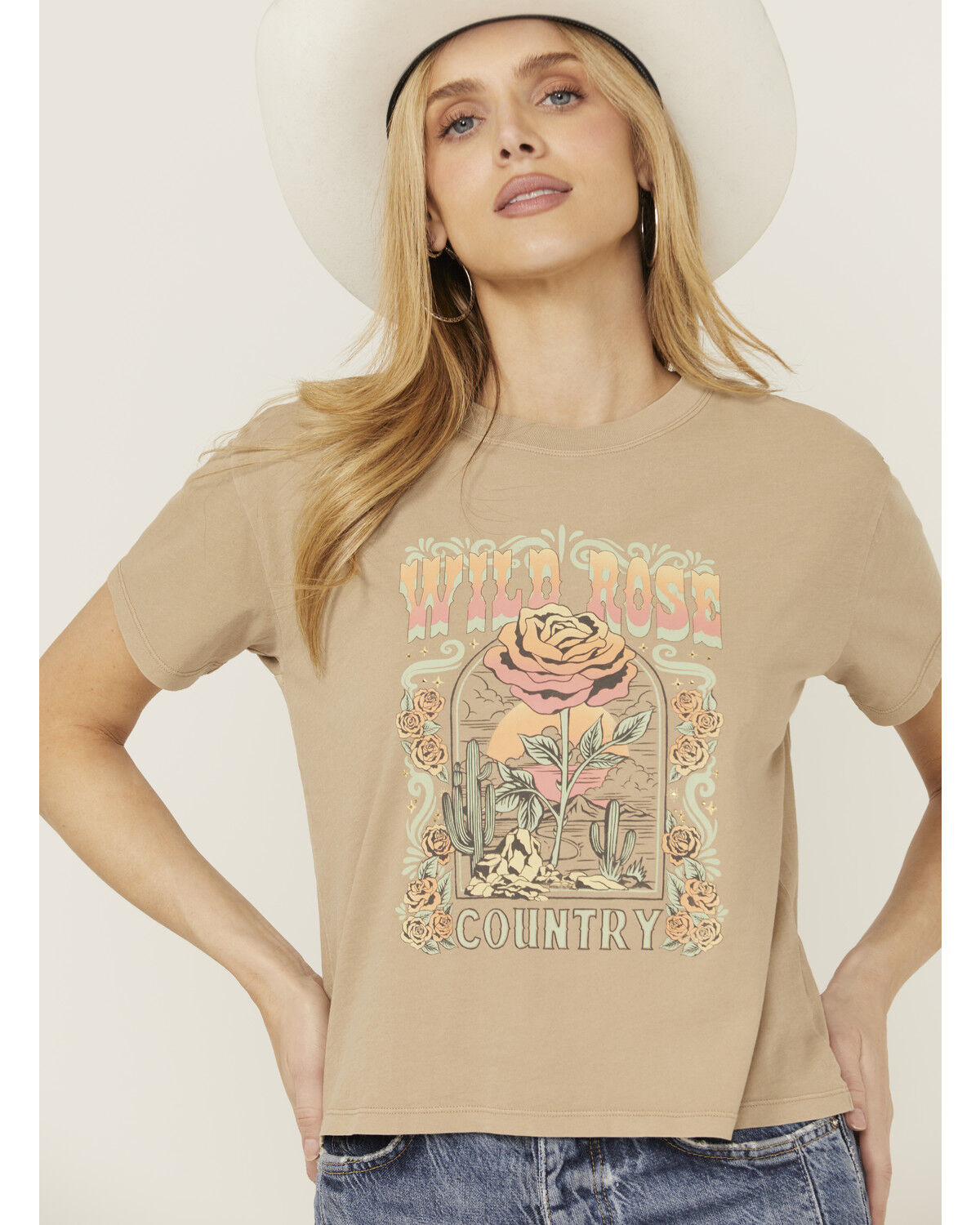Image #1 - White Crow Women's Wild Rose Rhinestone Short Sleeve Graphic Tee, Grey, hi-res
