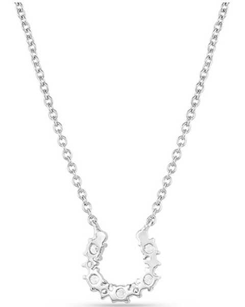 Montana Silversmiths Women's Crystal Clear Lucky Horseshoe Necklace, Silver, hi-res