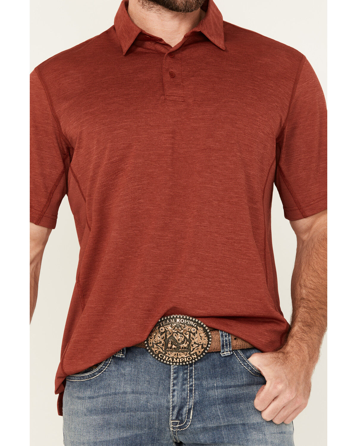 Image #3 - Wrangler Men's Solid Short Sleeve Performance Polo, Red, hi-res
