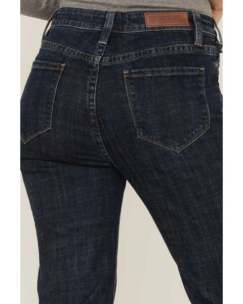 Image #4 - Rock & Roll Denim Women's Yoke Front Flare Jeans, Dark Blue, hi-res