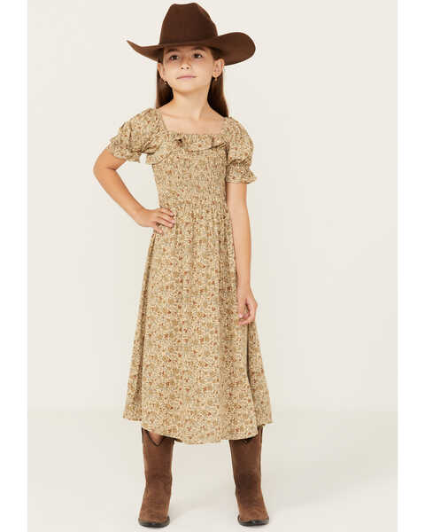 Rylee & Cru Girls' Golden Garden Print Dress, Cream, hi-res